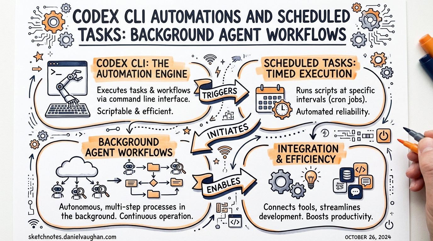 Sketchnote: Codex CLI Automations and Scheduled Tasks: Background Agent Workflows