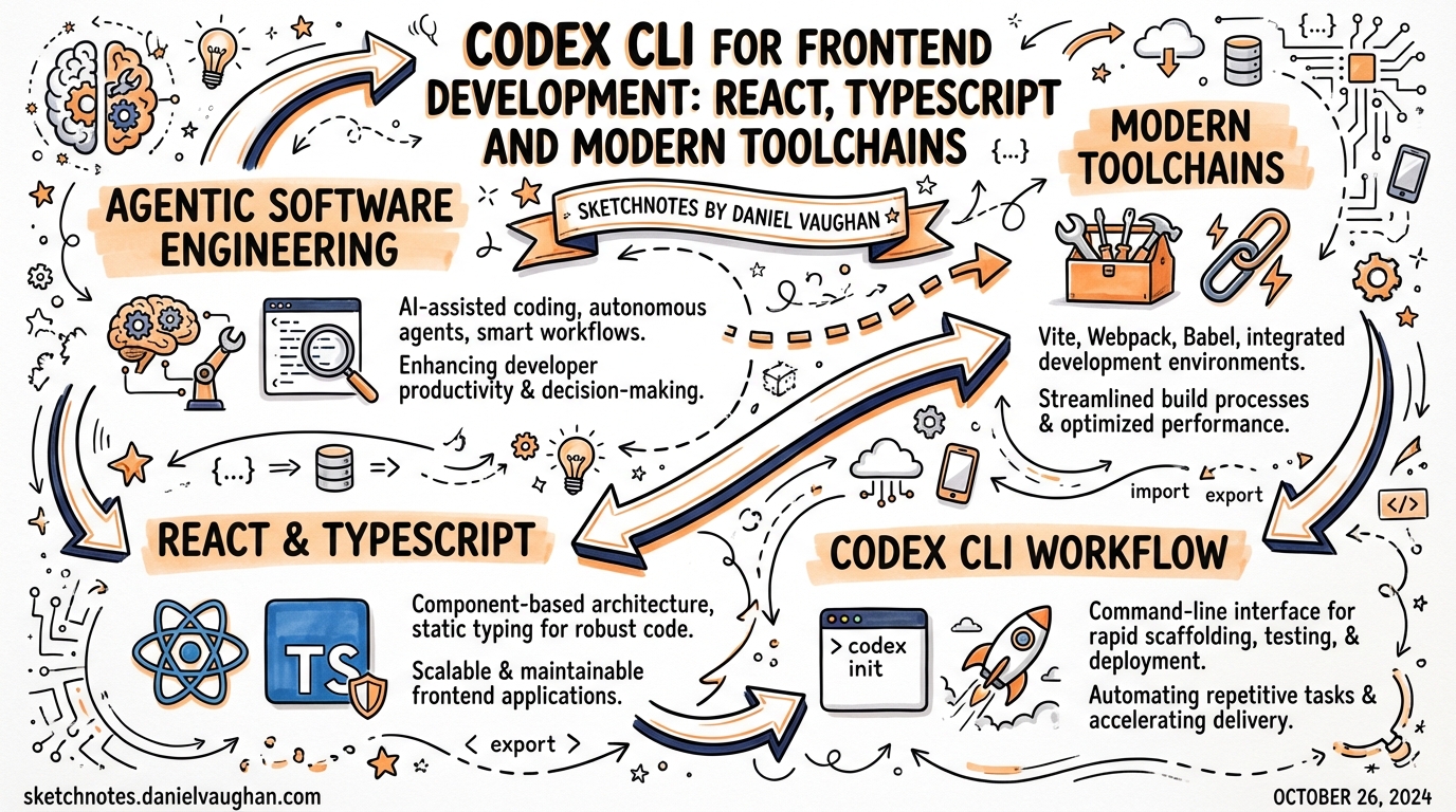 Sketchnote diagram for: Codex CLI for Frontend Development: React, TypeScript and Modern Toolchains