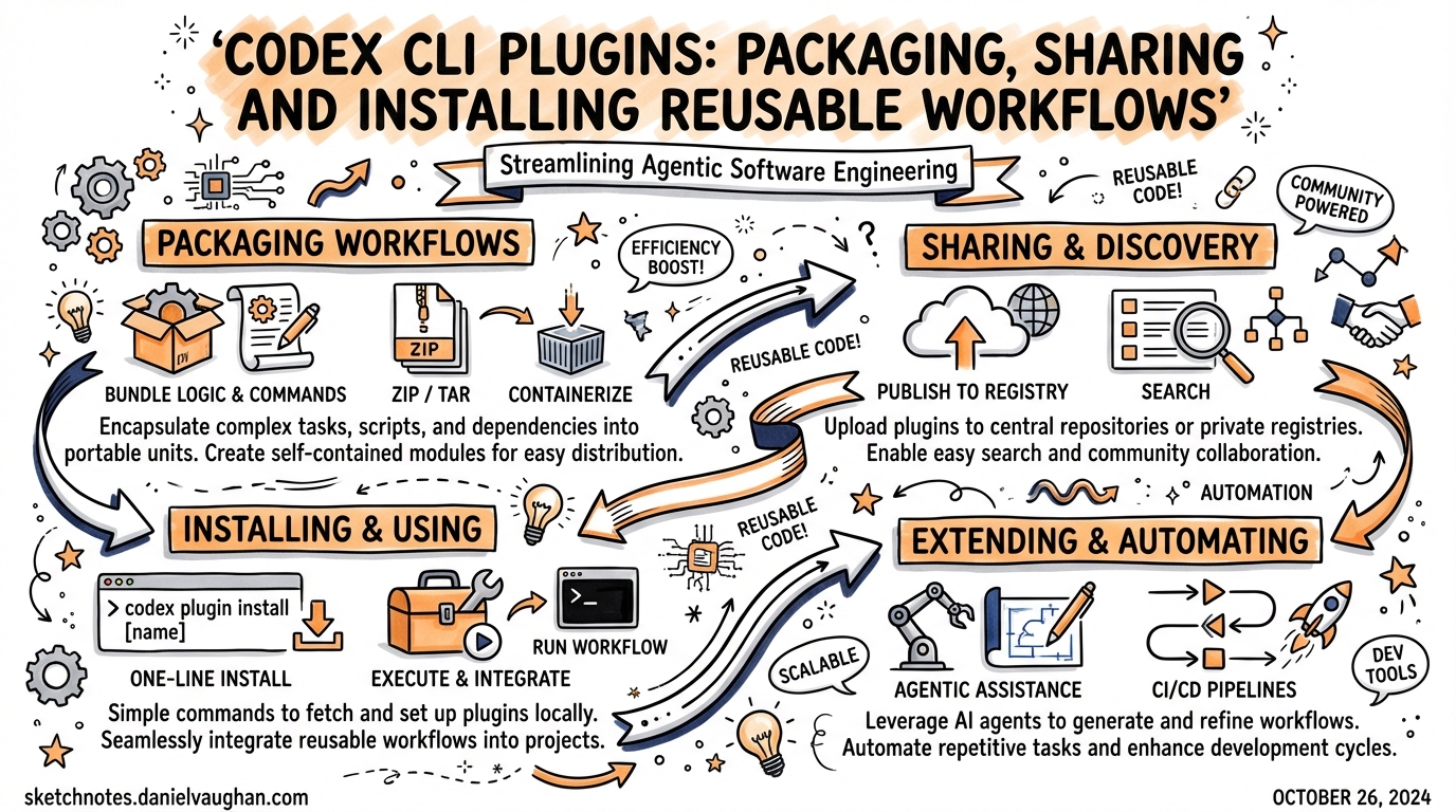 Sketchnote: Codex CLI Plugins: Packaging, Sharing and Installing Reusable Workflows