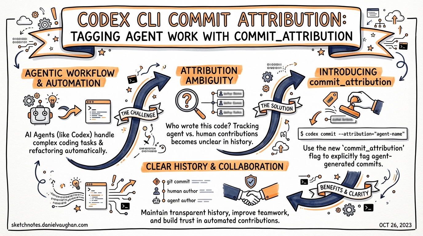 Sketchnote: Codex CLI Commit Attribution: Tagging Agent Work with commit_attribution