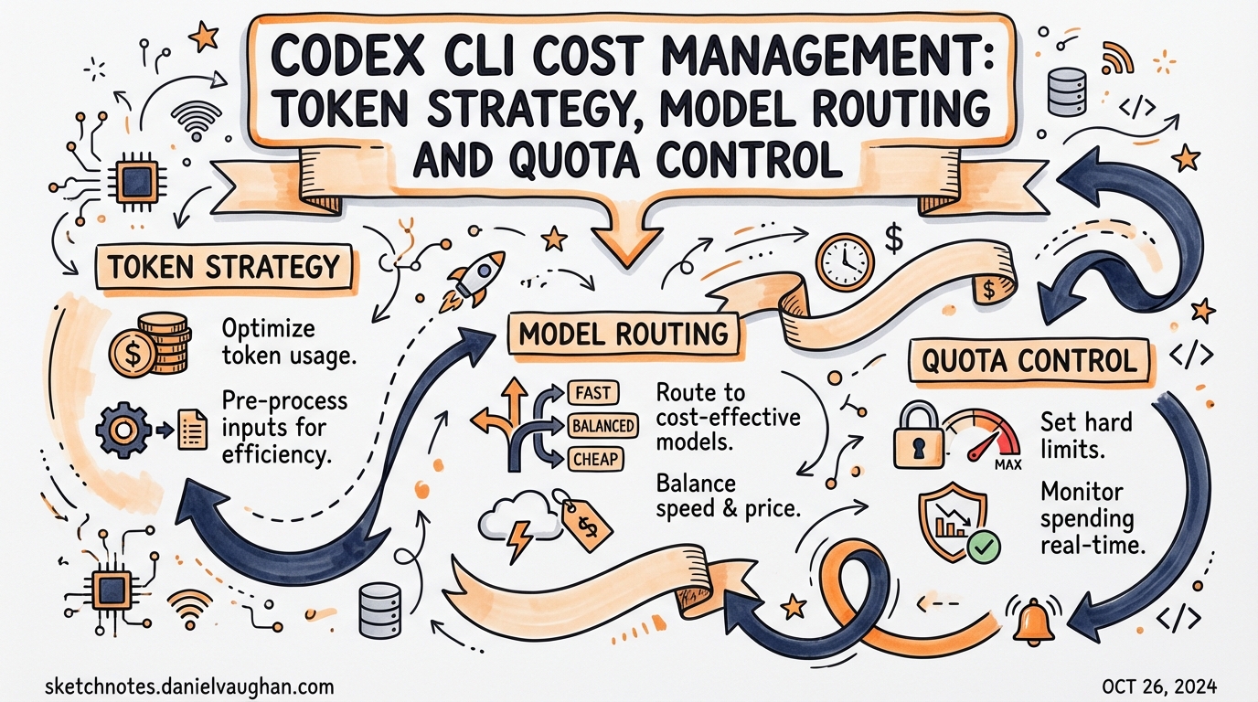 Sketchnote: Codex CLI Cost Management: Token Strategy, Model Routing and Quota Control