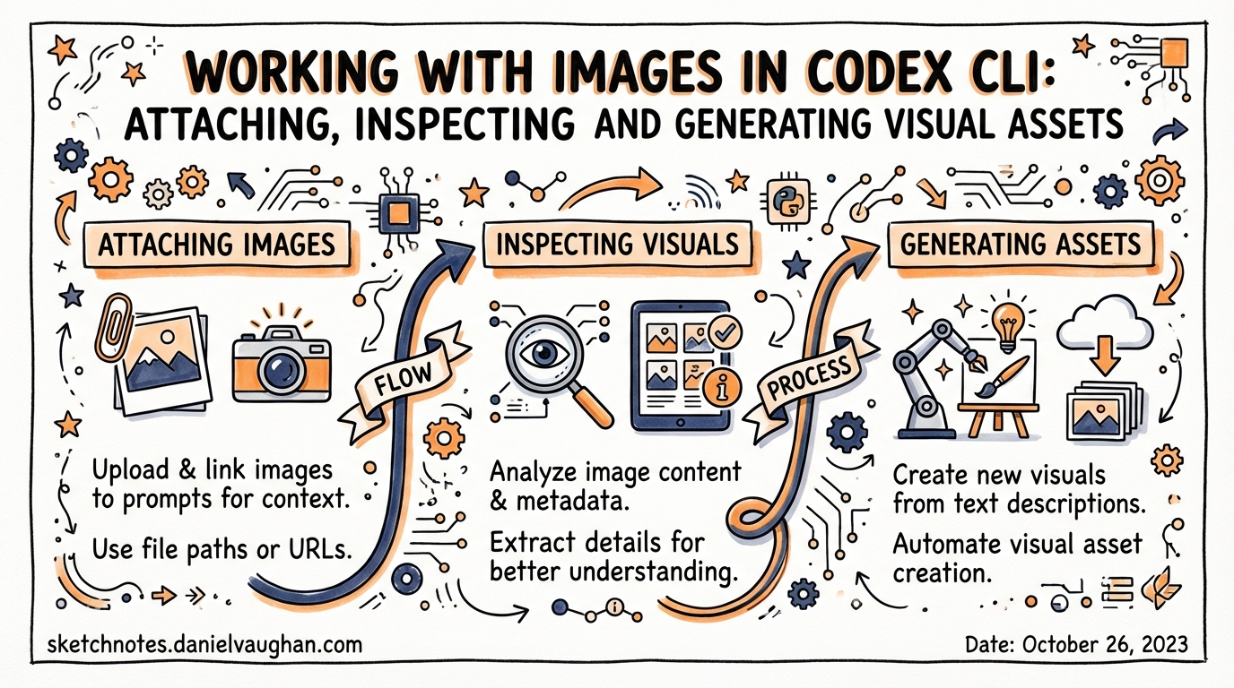 Sketchnote: Working with Images in Codex CLI: Attaching, Inspecting and Generating Visual Assets