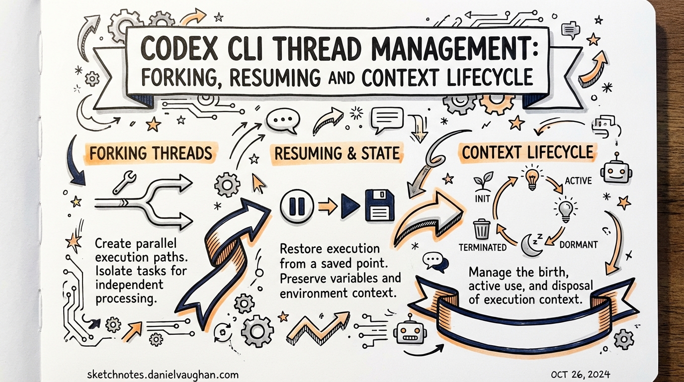 Sketchnote: Codex CLI Thread Management: Forking, Resuming and Context Lifecycle