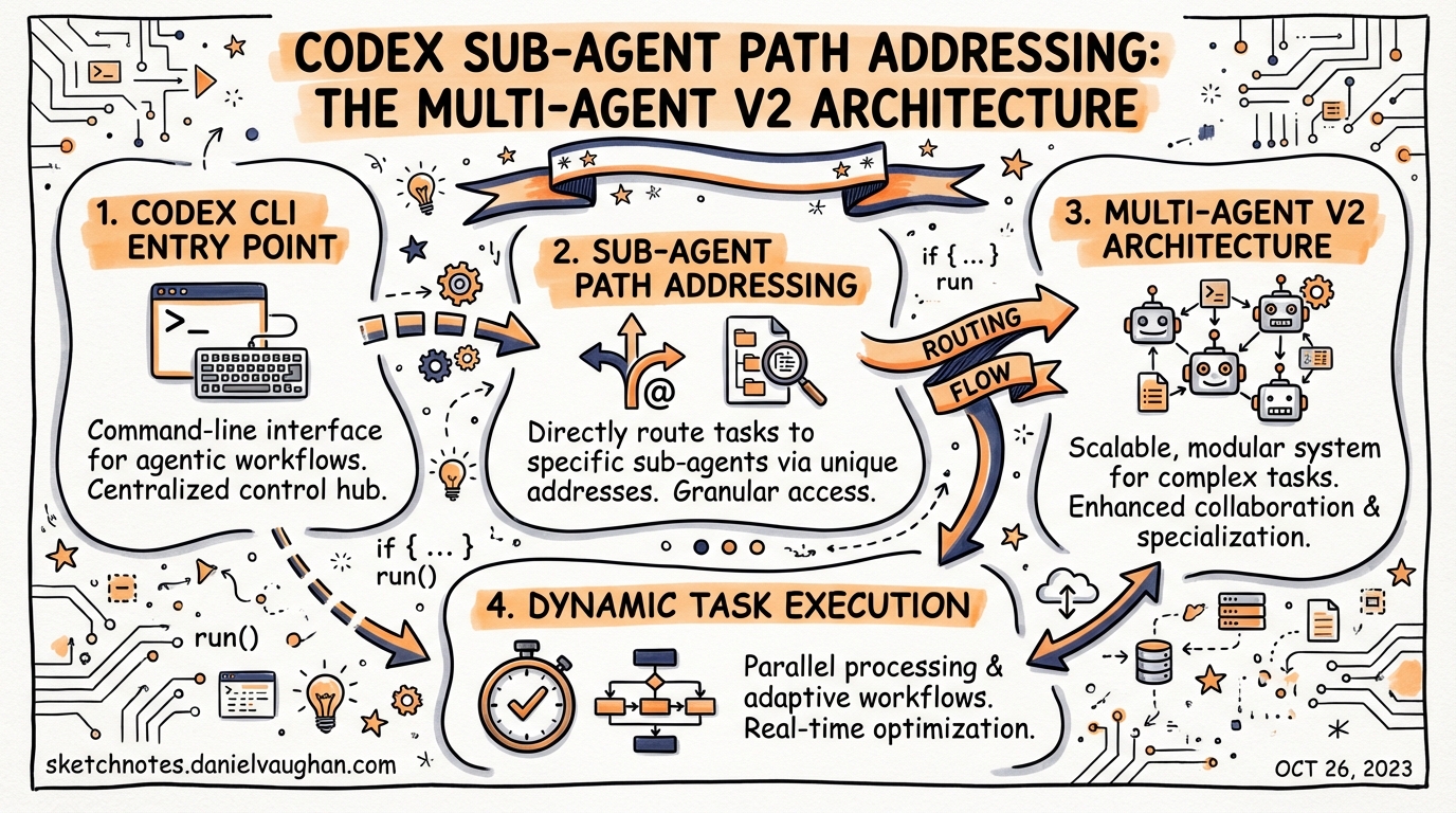 Sketchnote: Codex Sub-Agent Path Addressing: The Multi-Agent v2 Architecture