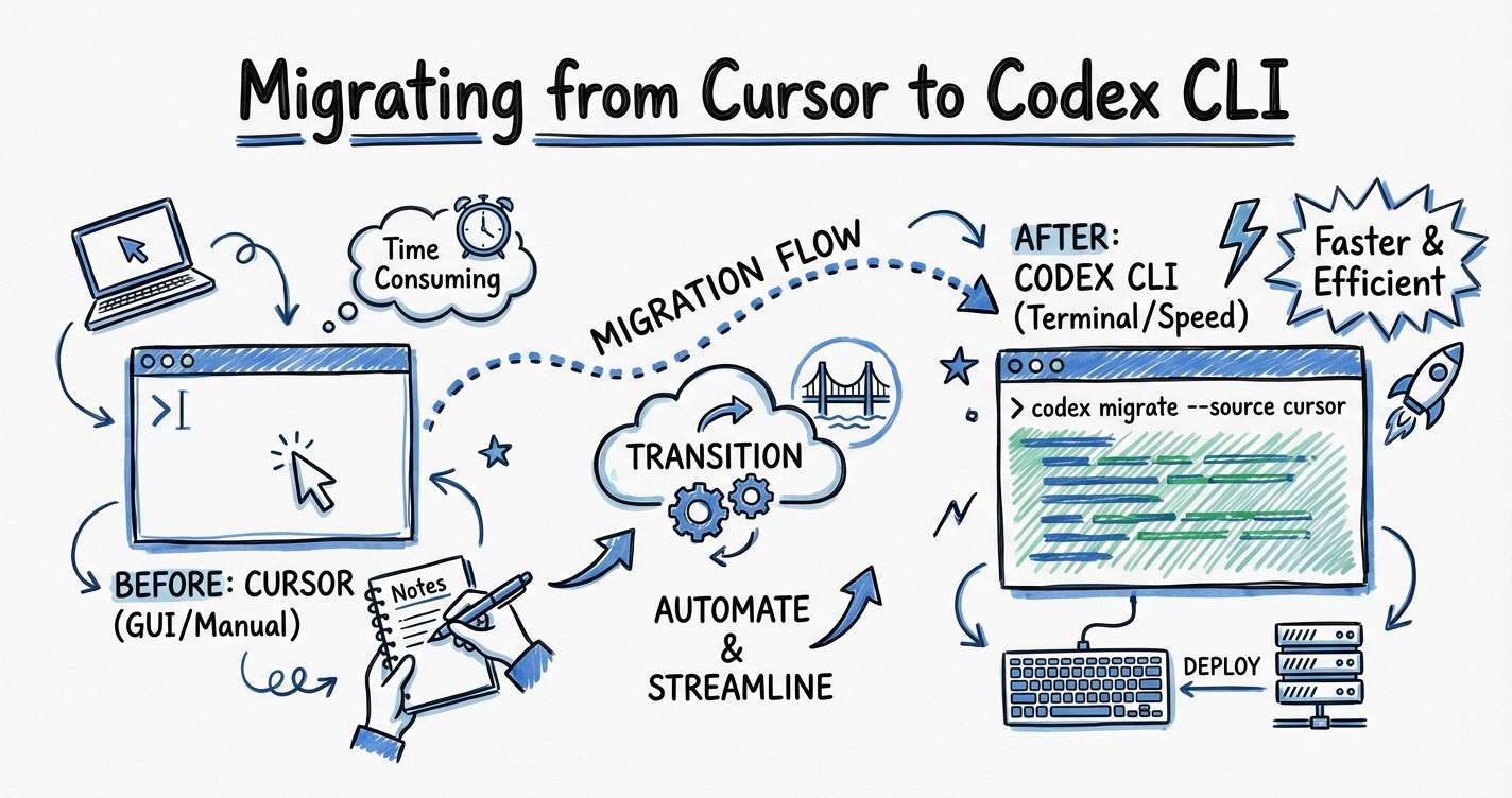 Sketchnote diagram for: Migrating from Cursor to Codex CLI