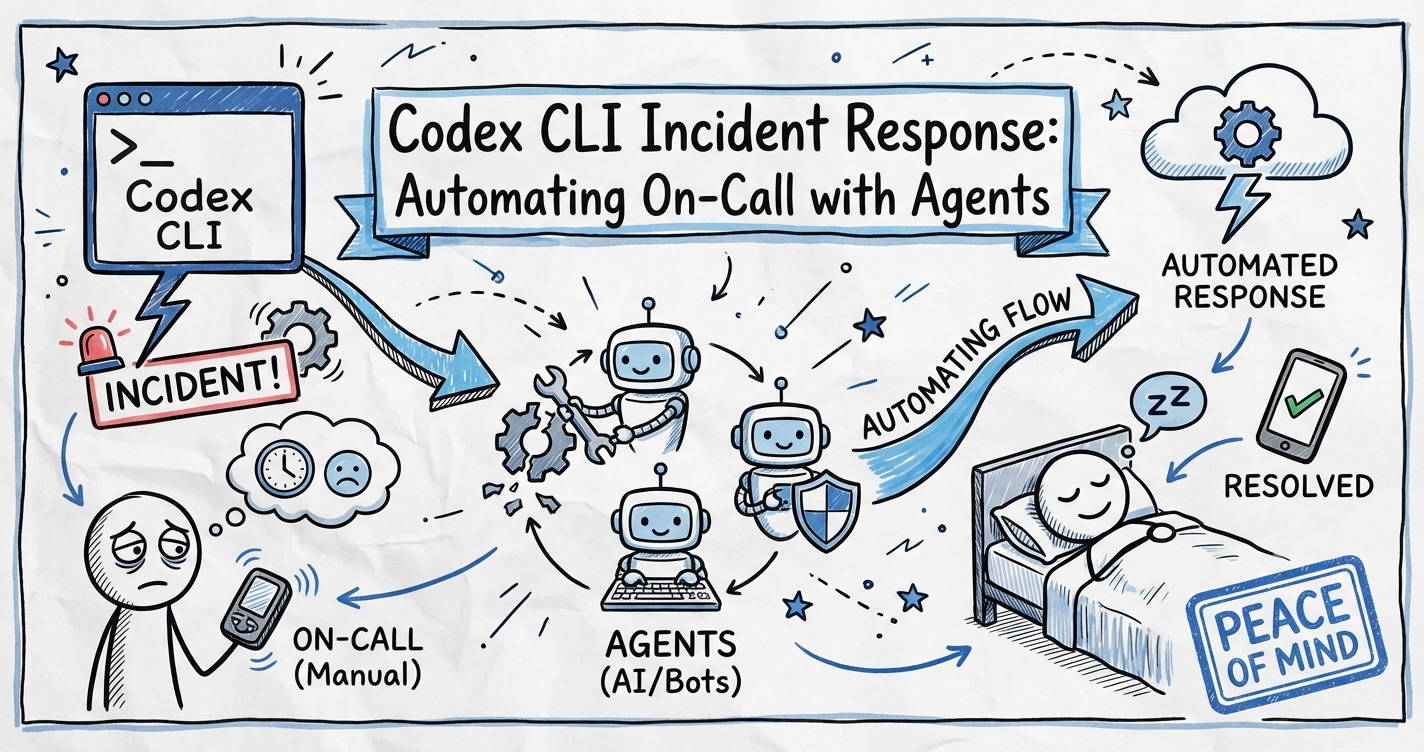 Sketchnote diagram for: Codex CLI Incident Response: Automating On-Call with Agents