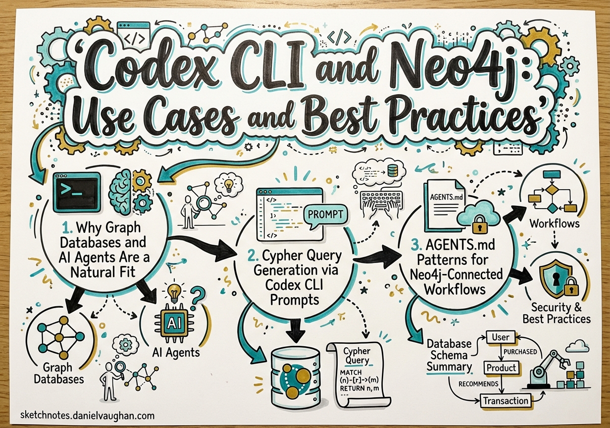 Sketchnote diagram for: Codex CLI and Neo4j: Use Cases and Best Practices