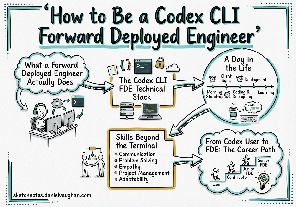 Sketchnote diagram for: How to Be a Codex CLI Forward Deployed Engineer