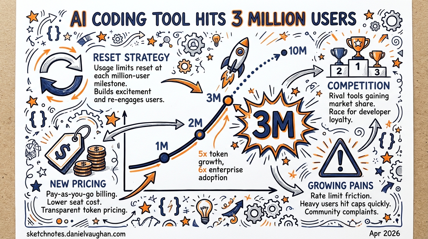 Sketchnote diagram for: Codex CLI 3 Million Users: Growth Trajectory and What the Usage Limit Reset Strategy Means