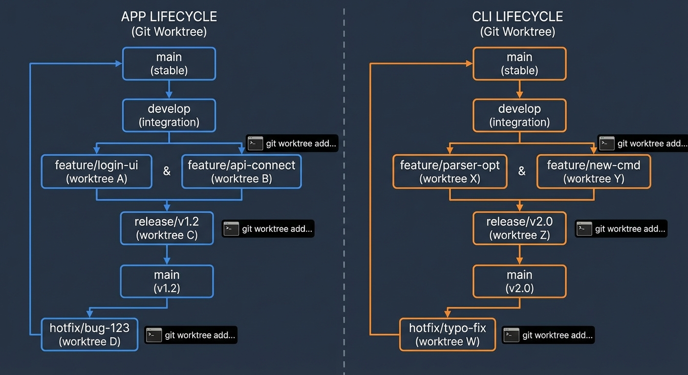 Sketchnote diagram for: Codex CLI Worktree Lifecycle: App vs CLI Worktree Management