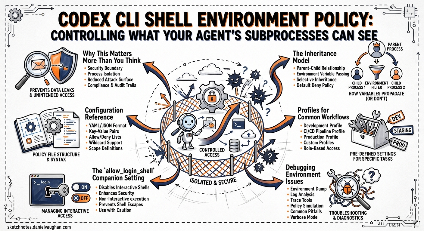 Sketchnote diagram for: Codex CLI Shell Environment Policy: Controlling What Your Agent's Subprocesses Can See