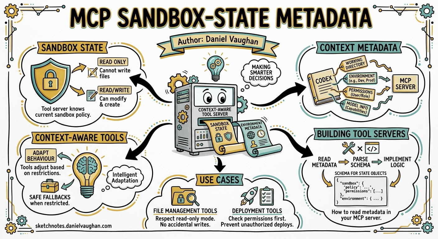 Sketchnote diagram for: Codex CLI MCP Sandbox-State Metadata: Building Context-Aware Tool Servers
