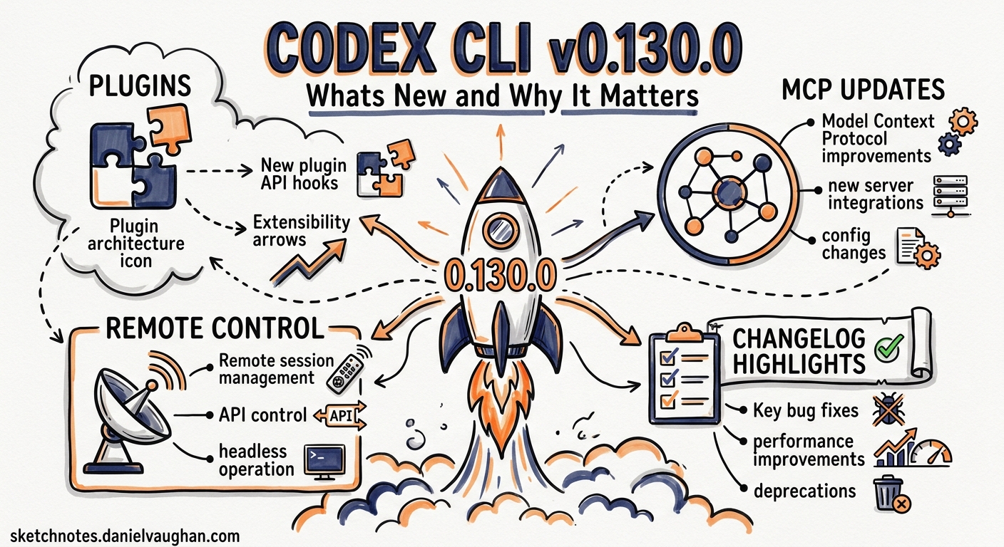 Sketchnote diagram for: Codex CLI v0.130.0: What's New and Why It Matters