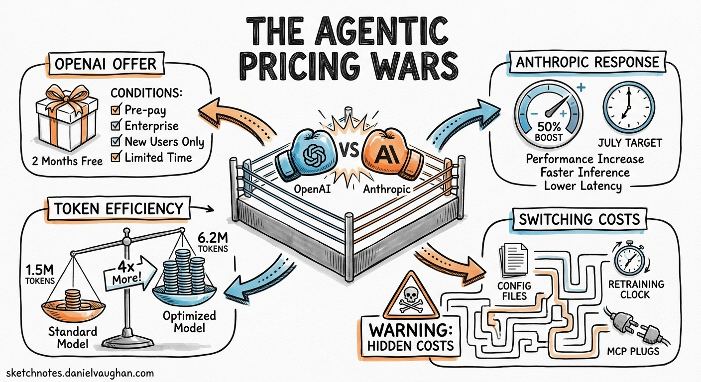 Sketchnote diagram for: The Agentic Pricing Wars: OpenAI's Enterprise Migration Offer, Anthropic's Quota Expansion, and the Real Cost of Switching