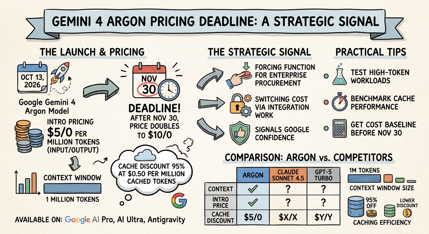 Sketchnote diagram for: Gemini 4 Argon's Pricing Deadline Is a Strategic Signal, Not Just a Discount