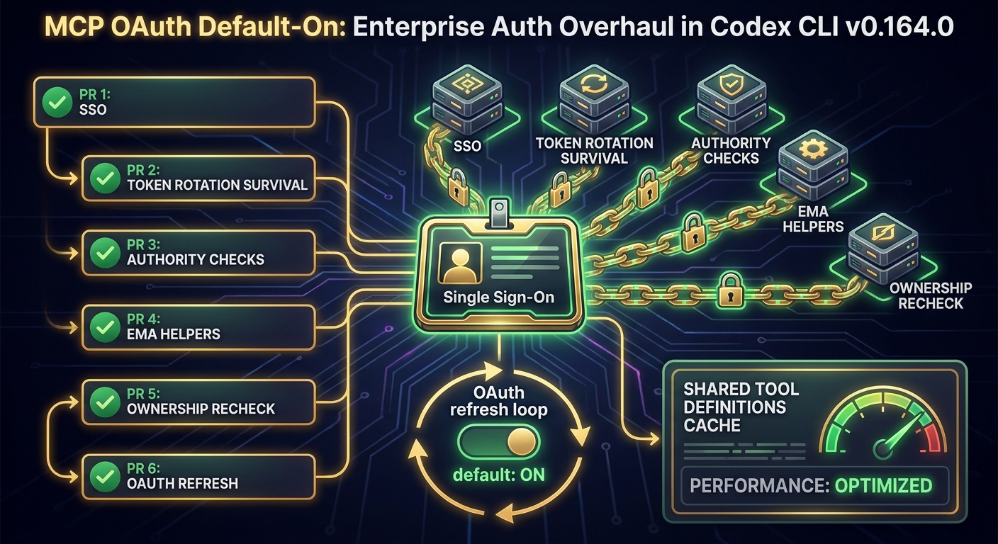 Sketchnote diagram for: MCP OAuth Default-On: What v0.164.0's Enterprise Auth Overhaul Means