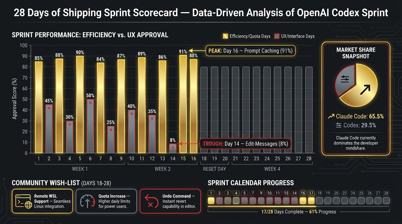 Sketchnote diagram for: 28 Days of Shipping: What the Sprint Scorecard Tells Us About OpenAI's Priorities